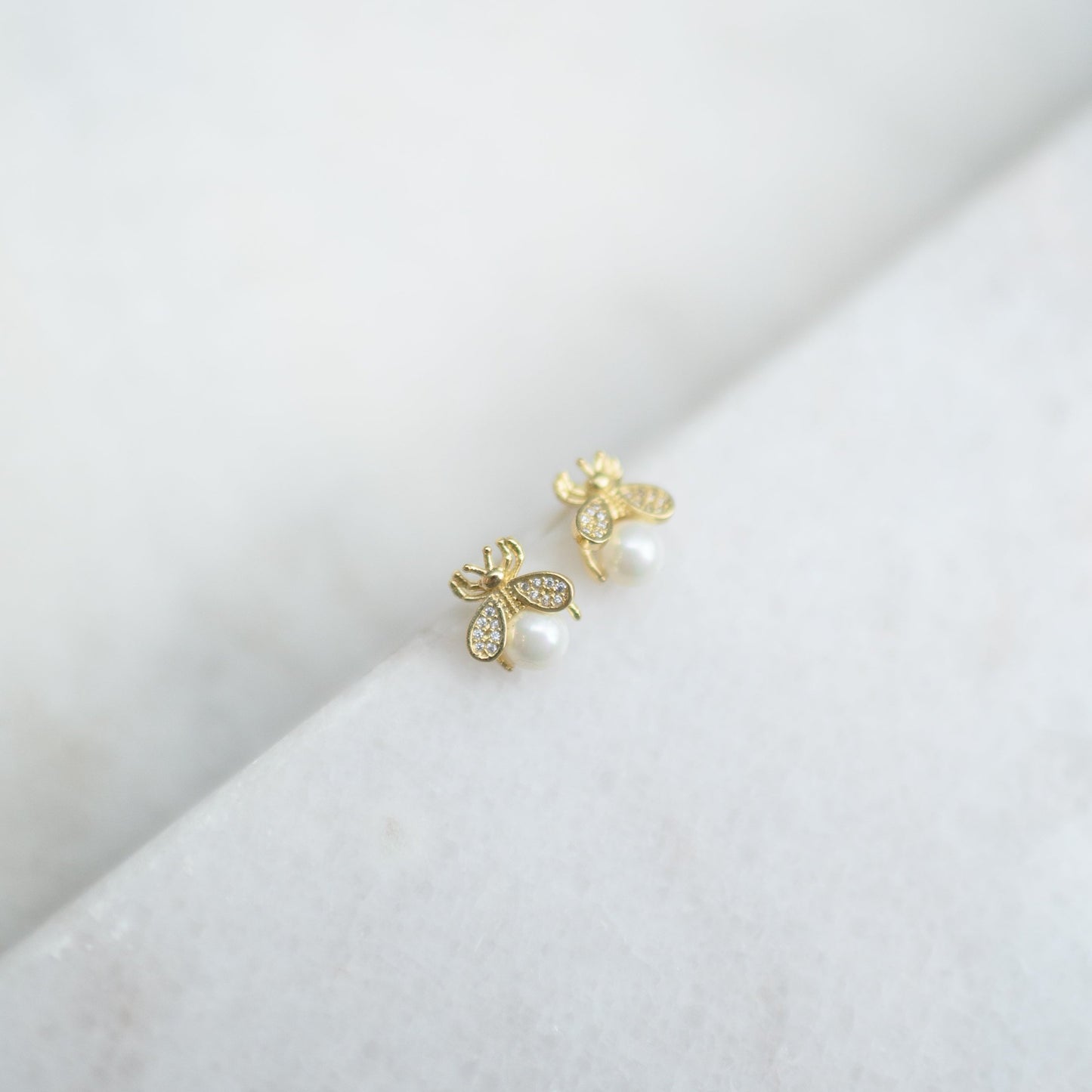 Tiny Pearly Bee Studs